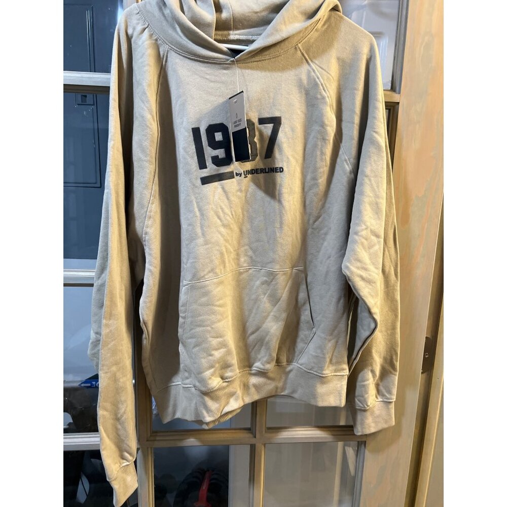 Vintage 1987 Beige Hooded Sweatshirt By Underlined Classic Fleece Oversized Fit